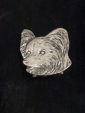 Silver Papillon Head Pin with Textured Fur